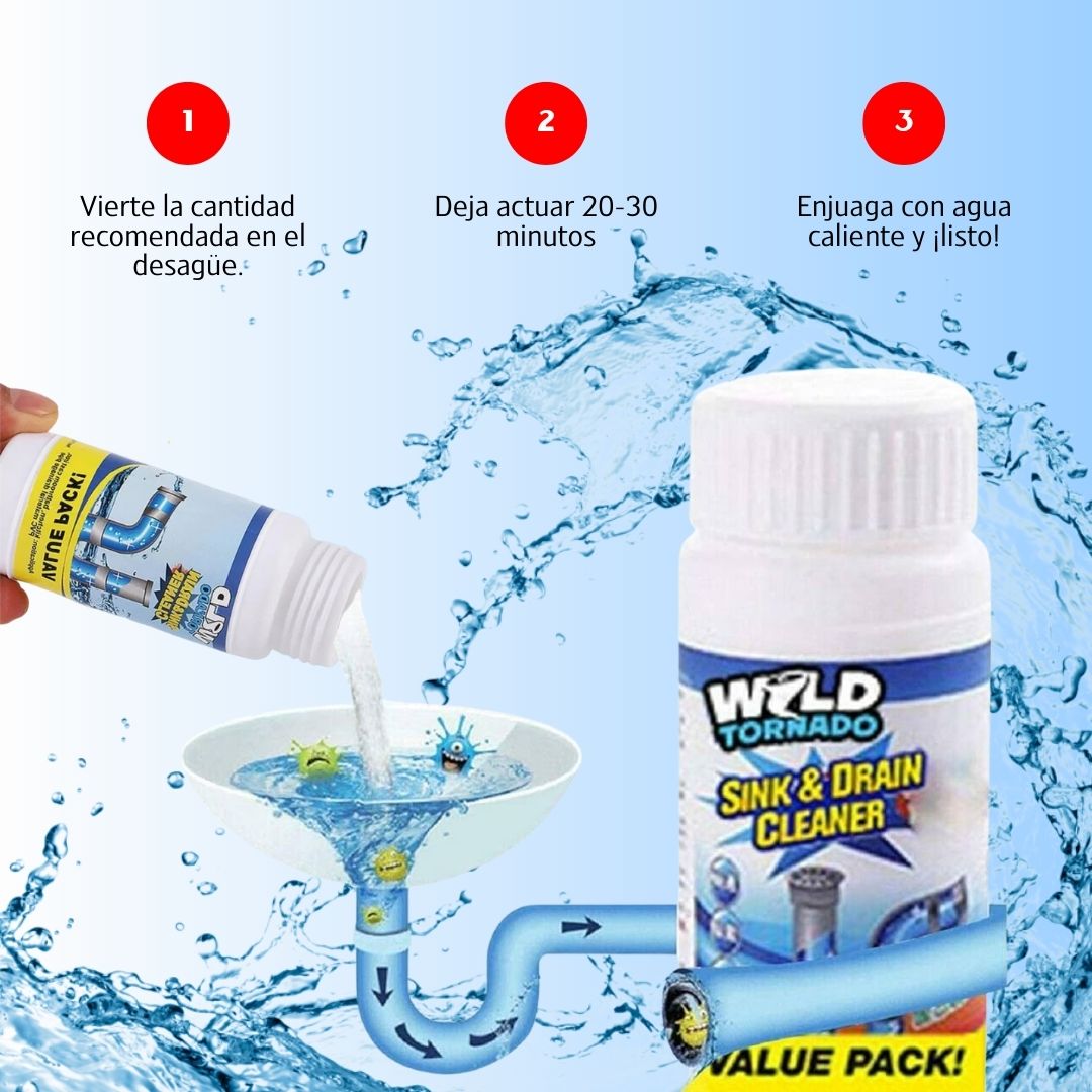 WILD TORNADO - Potente limpiador de fregadero y drenaje